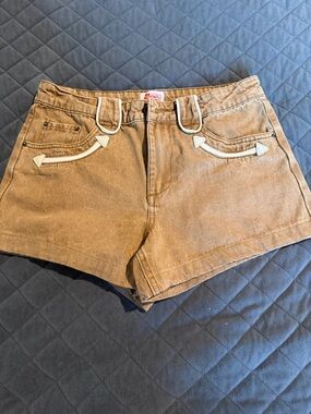 Women's Brown Denim Jean Shorts with White Trim
